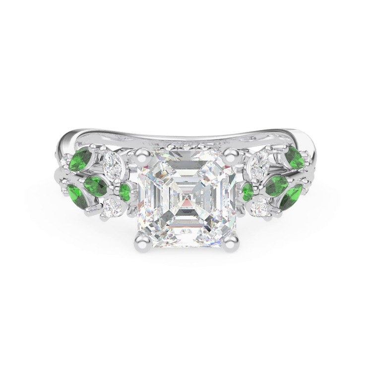 360 degree view of Butterfly And Bee Vine Twist Lab Emerald Engagement Ring