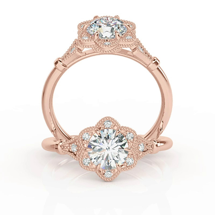 360 degree view of Solaris Floral Beaded Halo Engagement Ring