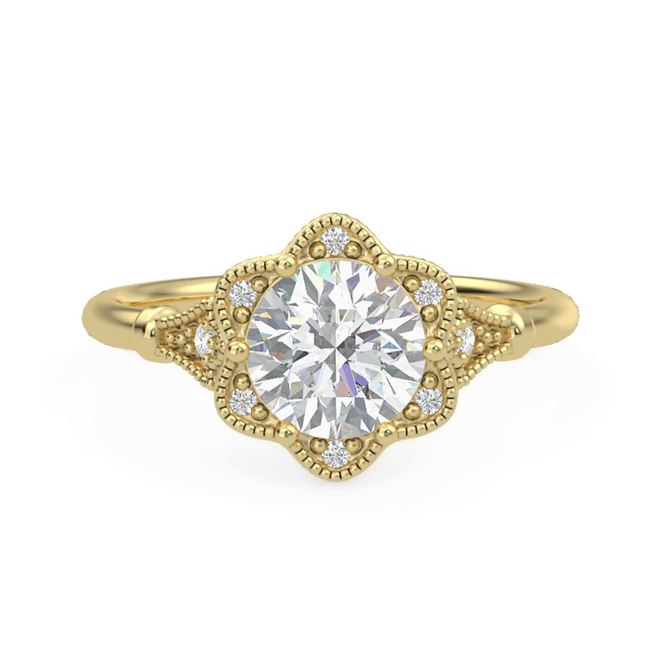 360 degree view of Solaris Floral Beaded Halo Engagement Ring