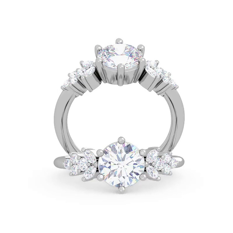 360 degree view of Dee Marquise And Round Diamond Cluster Engagement Ring