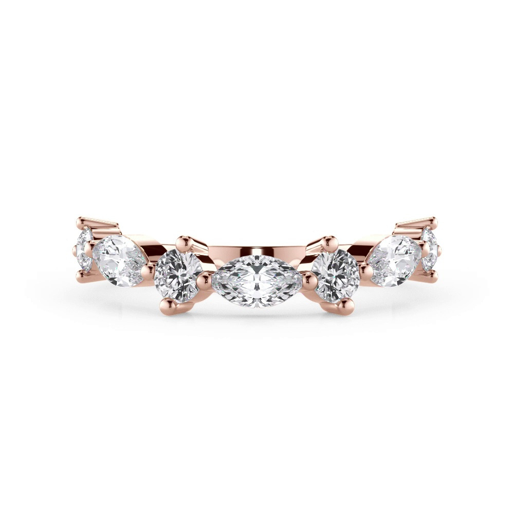 360 degree view of Matae Round And Marquise Lab Diamond Curved Band