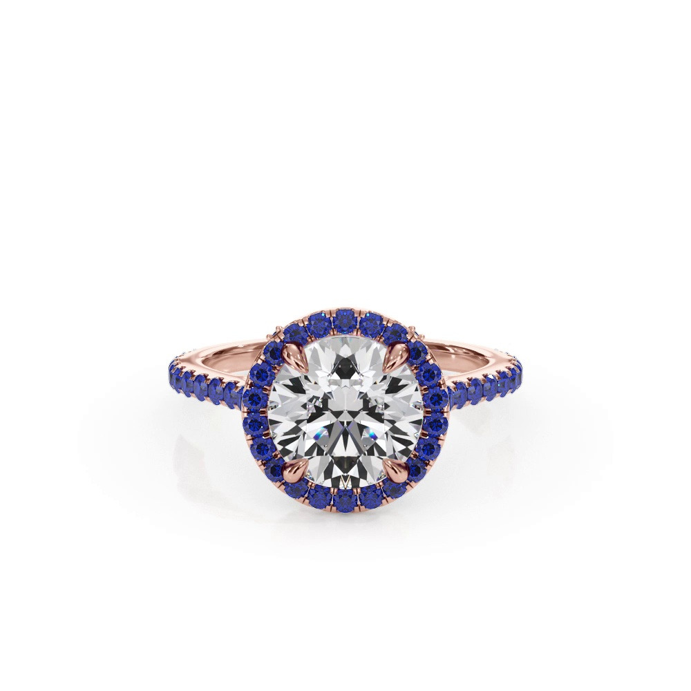360 degree view of Bellora Sapphire Cathedral Halo Engagement Ring
