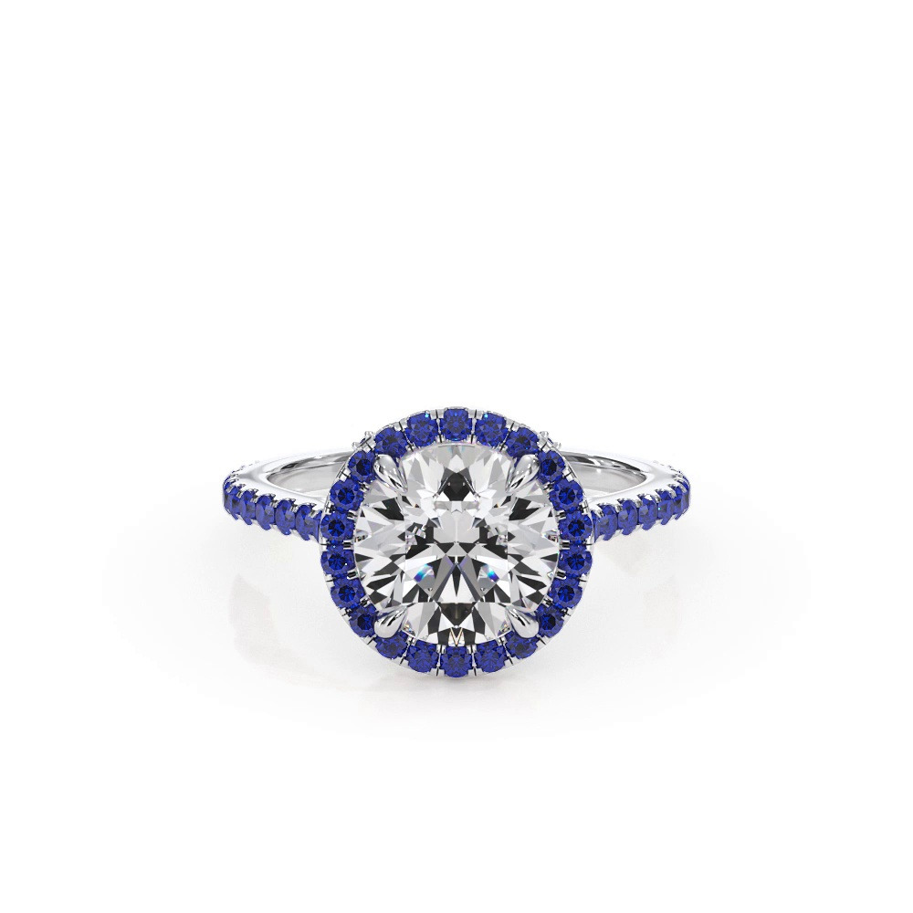 360 degree view of Bellora Sapphire Cathedral Halo Engagement Ring