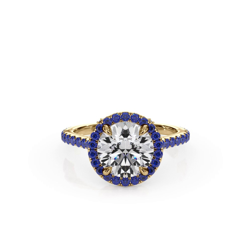 360 degree view of Bellora Sapphire Cathedral Halo Engagement Ring