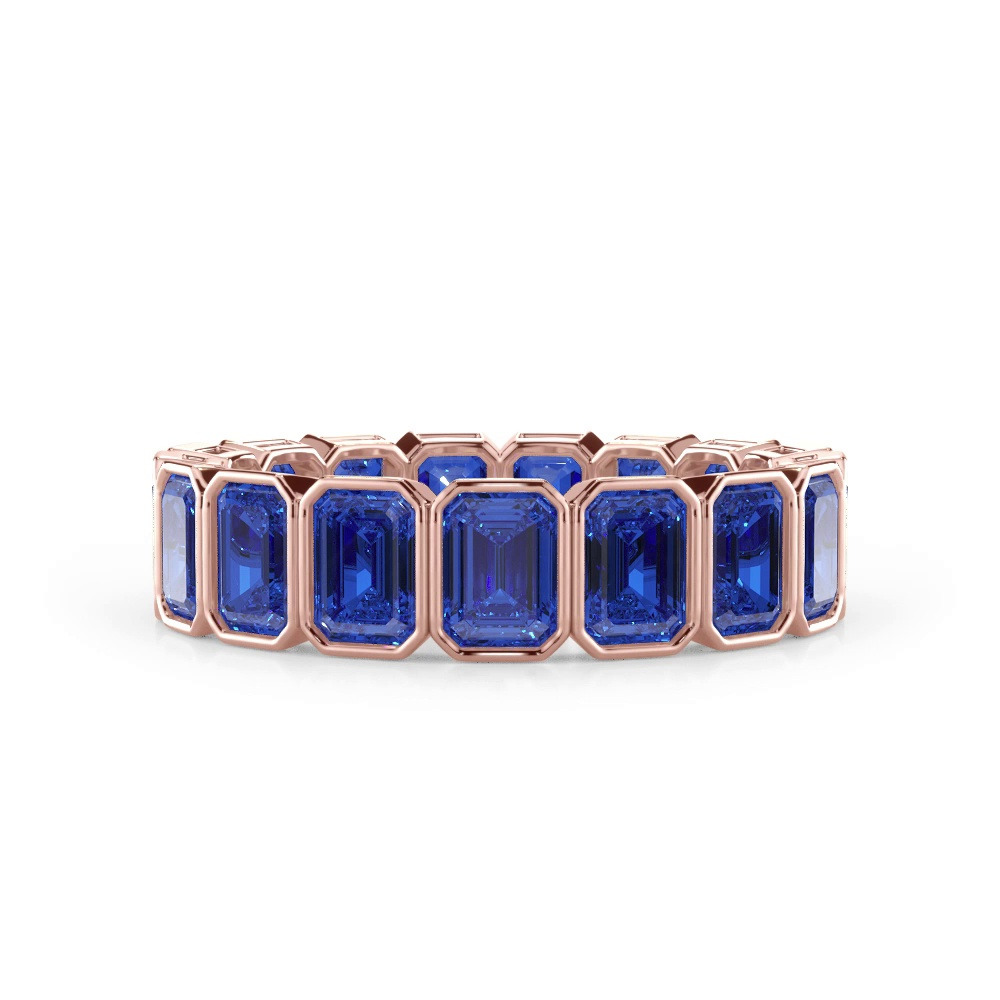 360 degree view of Sapphire Emerald-Cut Bezel Set Eternity Ring