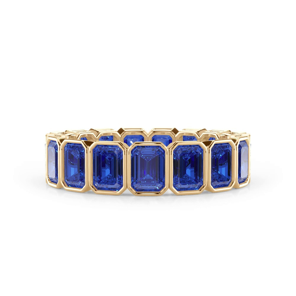360 degree view of Lab Sapphire Emerald-Cut Bezel Set Eternity Ring