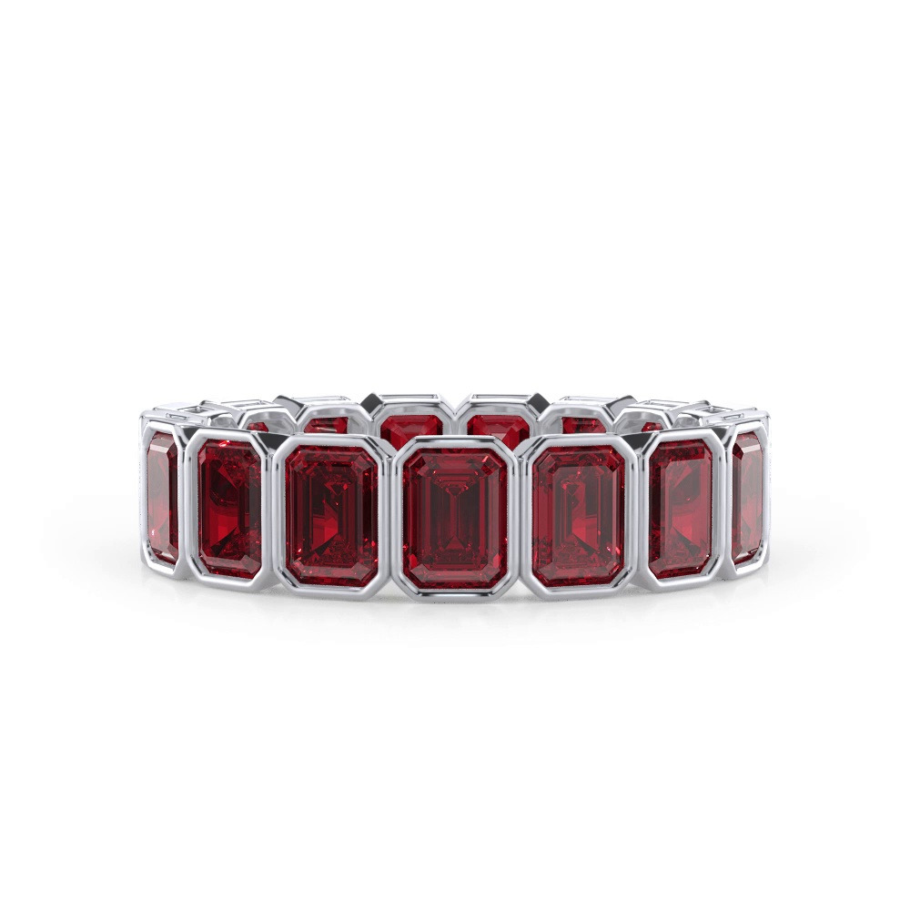 360 degree view of Ruby Emerald-Cut Bezel Set Eternity Ring