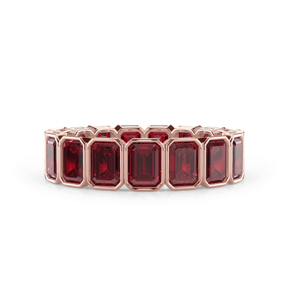 360 degree view of Lab Ruby Emerald-Cut Bezel Set Eternity Ring