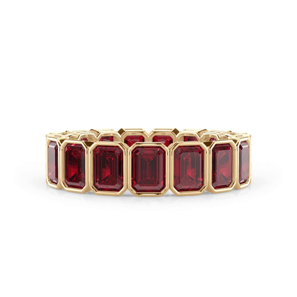 360 degree view of Ruby Emerald-Cut Bezel Set Eternity Ring