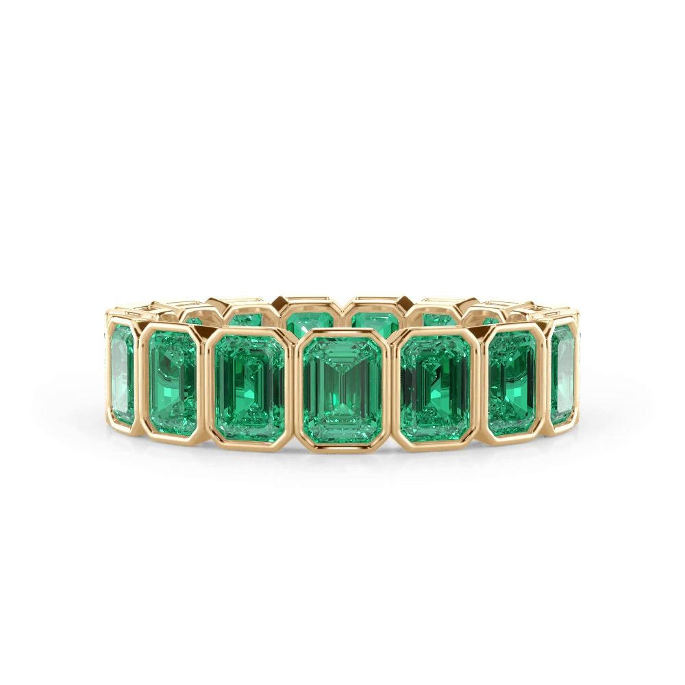 360 degree view of Vibrant Green Lab Emerald Emerald-Cut Bezel-Set Eternity Ring