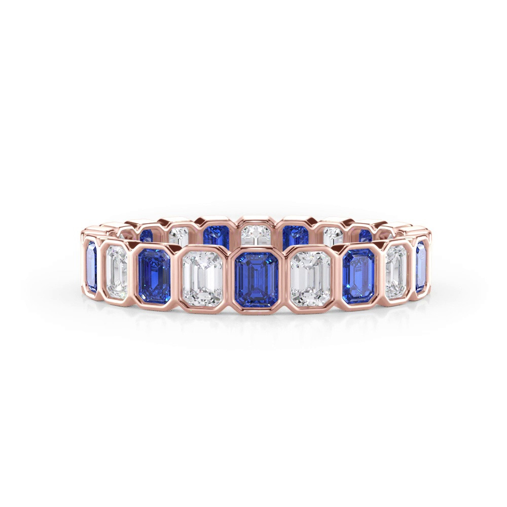 360 degree view of Lab Sapphire and Lab Diamond Emerald-Cut Bezel Eternity Band