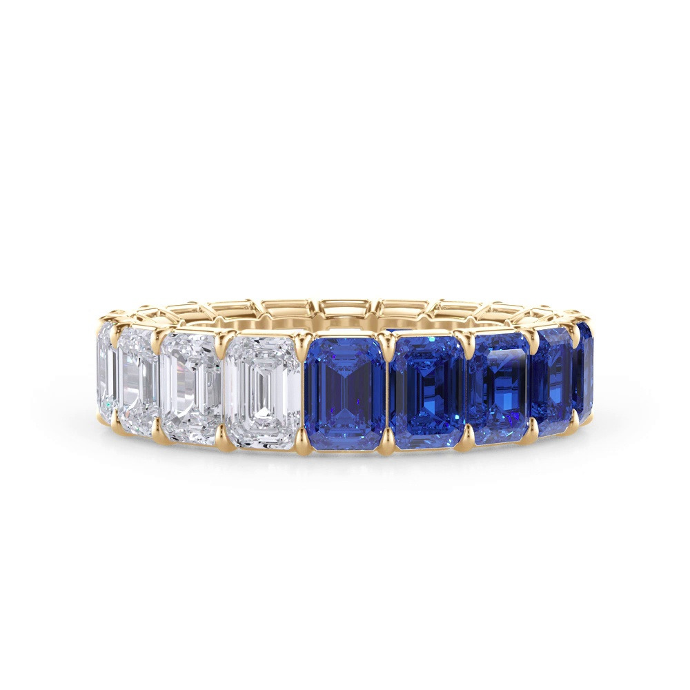 360 degree view of Dual Harmony Emerald-Cut Sapphire and Diamond Eternity Ring