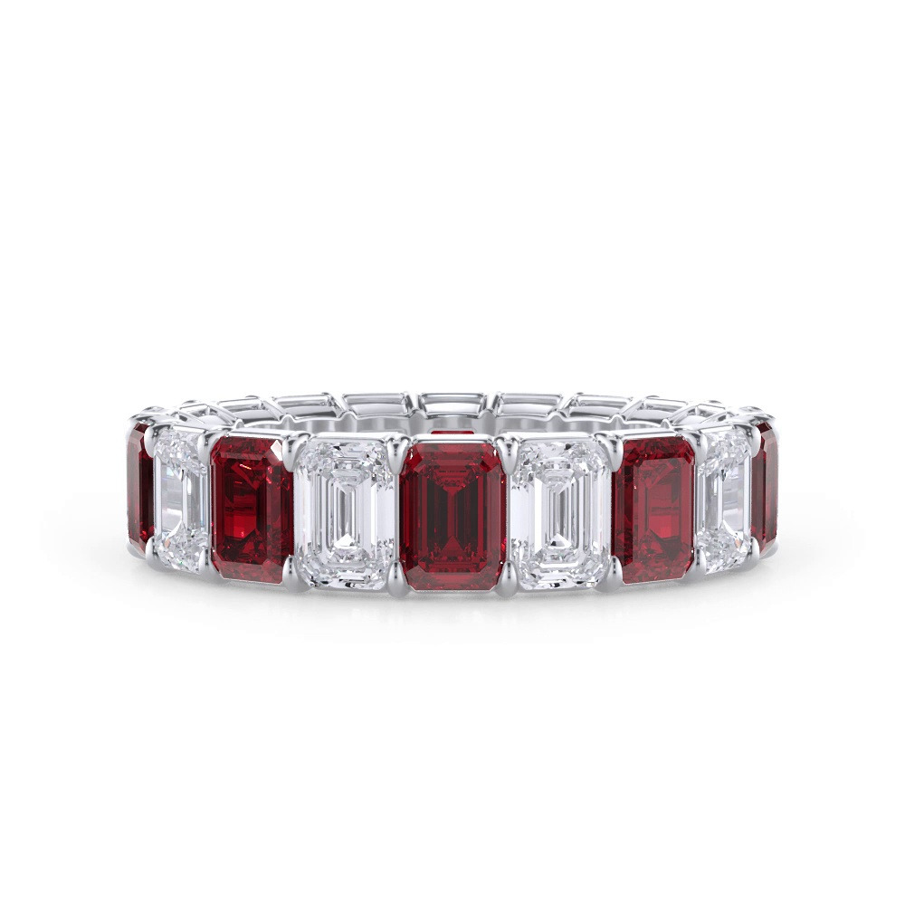 360 degree view of Classic Emerald-Cut Ruby and Diamond Eternity Ring