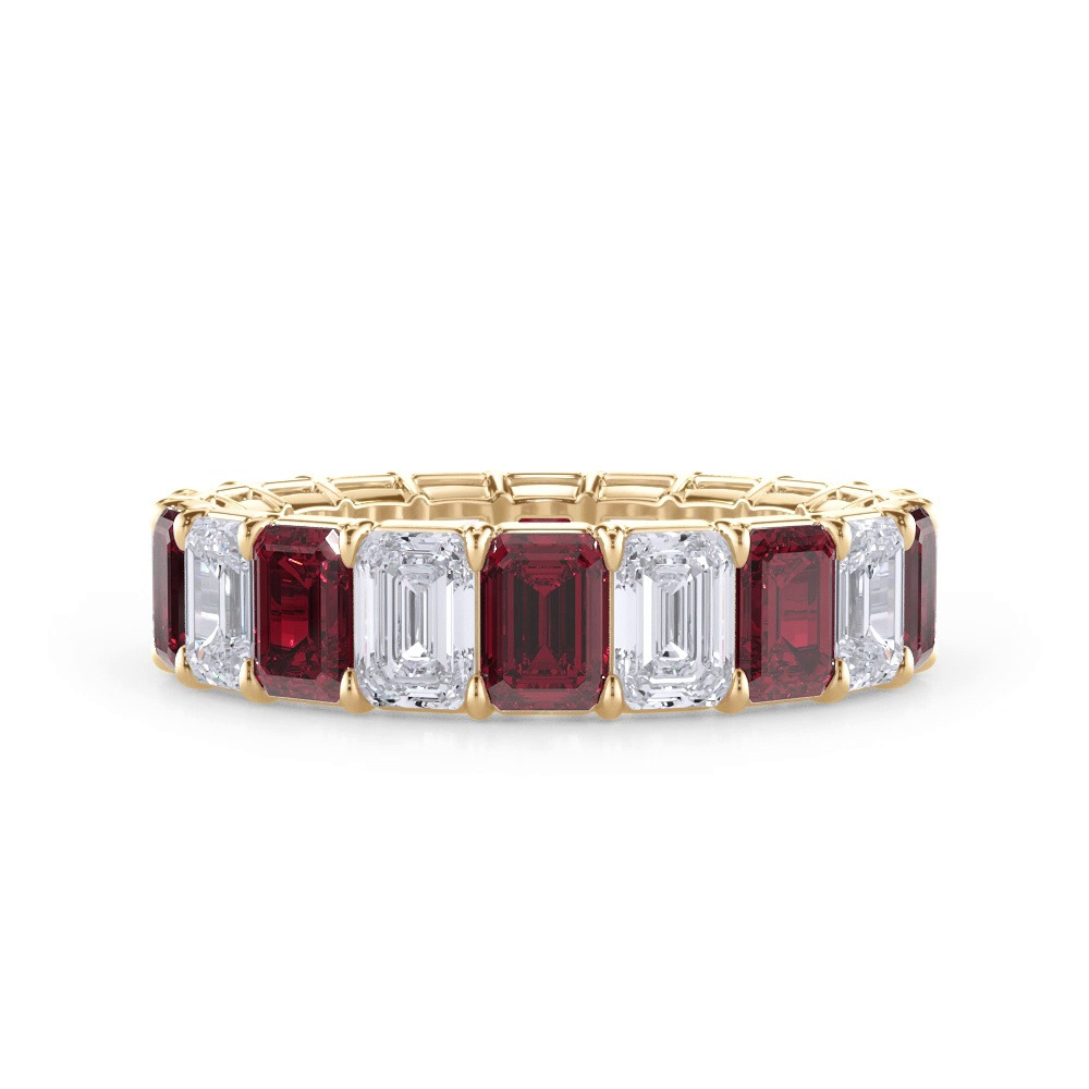 360 degree view of Classic Emerald-Cut Lab Ruby and Lab Eternity Ring