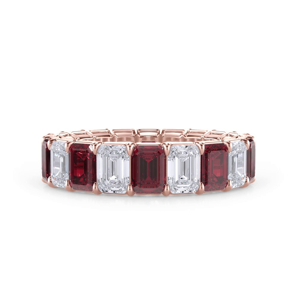 360 degree view of Classic Emerald-Cut Lab Ruby and Lab Eternity Ring