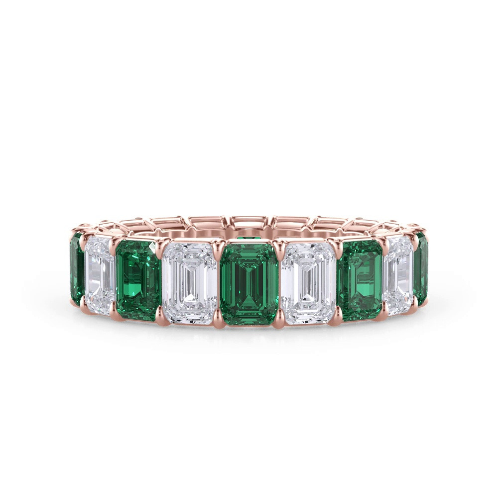 360 degree view of Classic Emerald-Cut Emerald and Diamond Eternity Ring