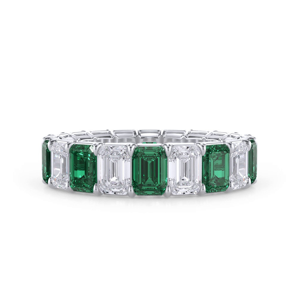 360 degree view of Classic Emerald-Cut Lab Emerald and Lab Eternity Ring