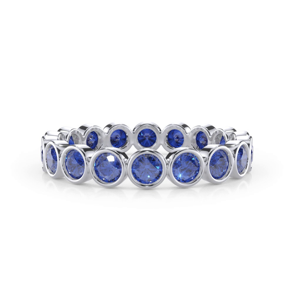 360 degree view of Lab Sapphire Bezel Eternity Ring