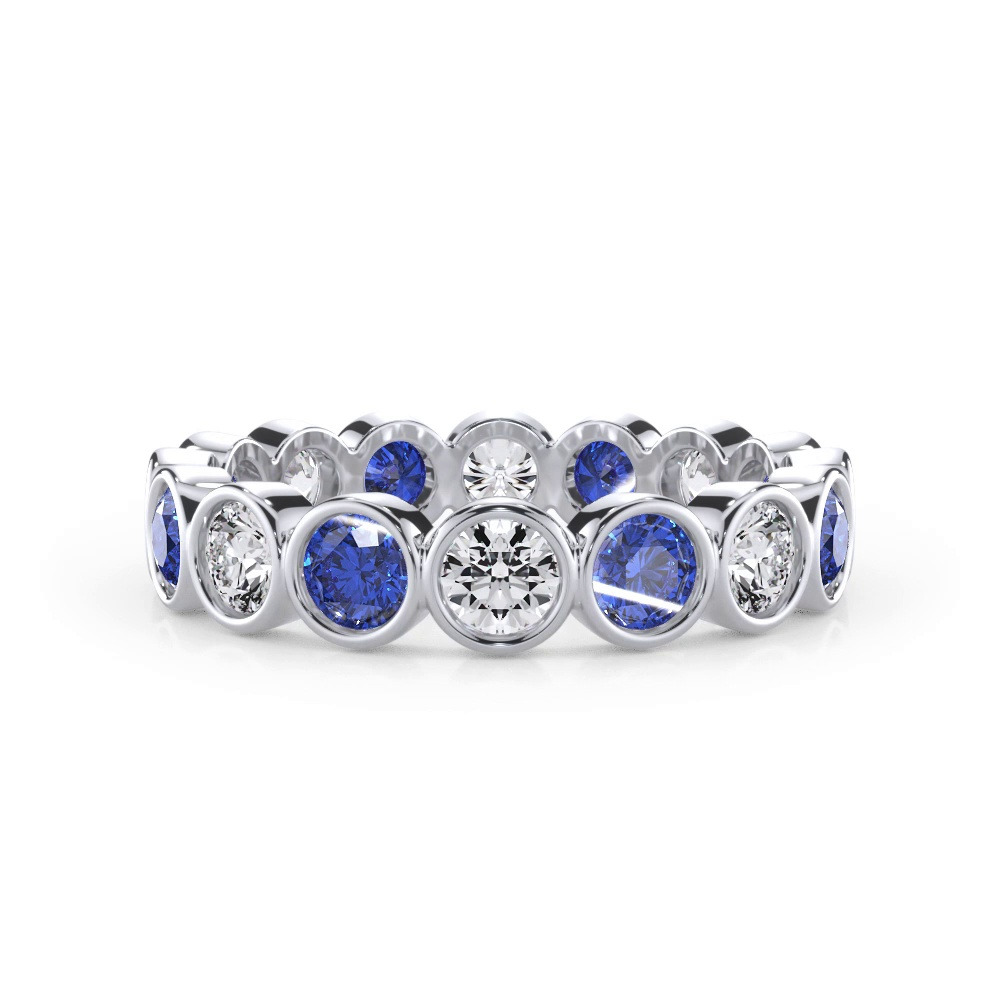 360 degree view of Lab Sapphire and Lab Diamond Bezel-Set Eternity Ring