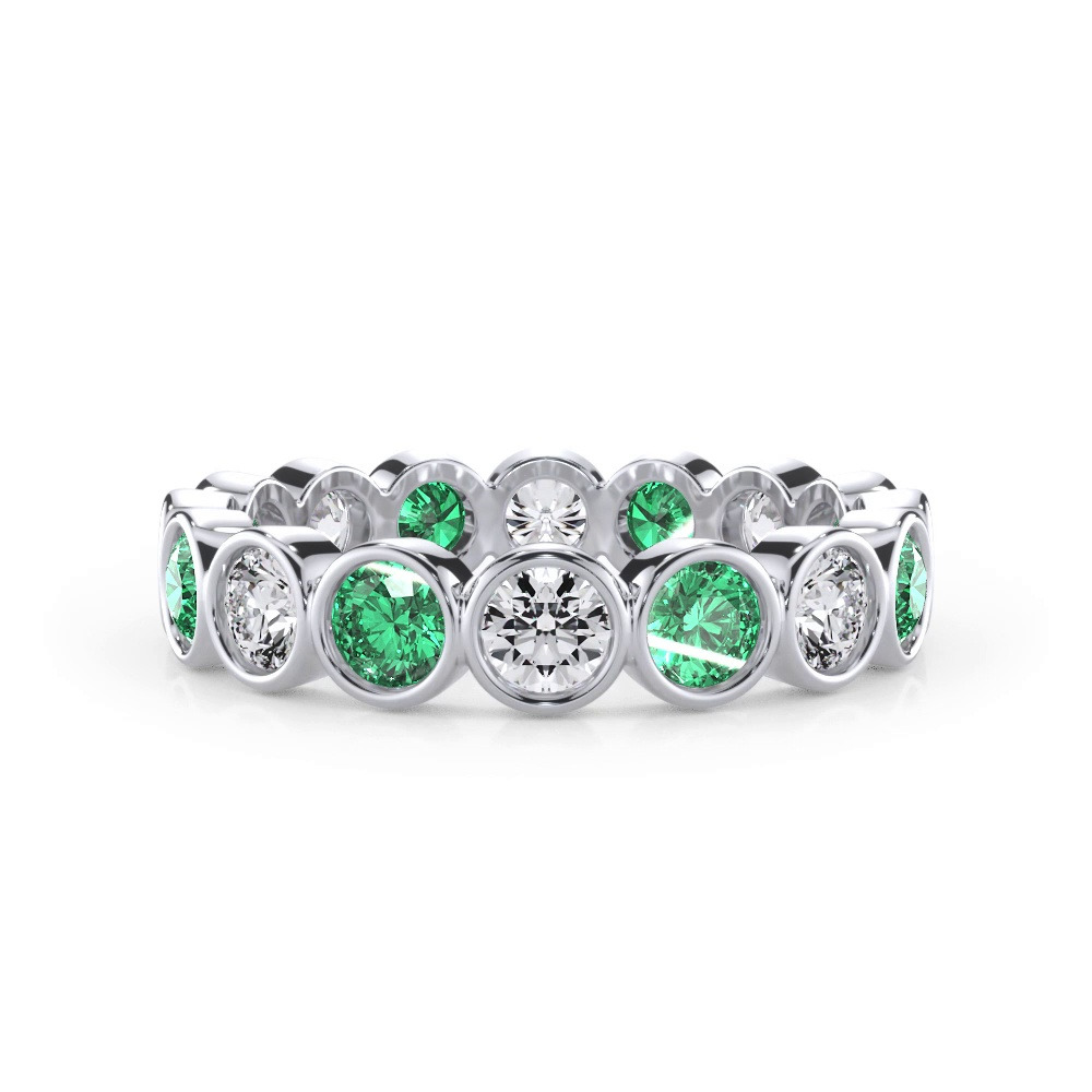 360 degree view of EmeraId and Diamond Bezel-Set Eternity Ring