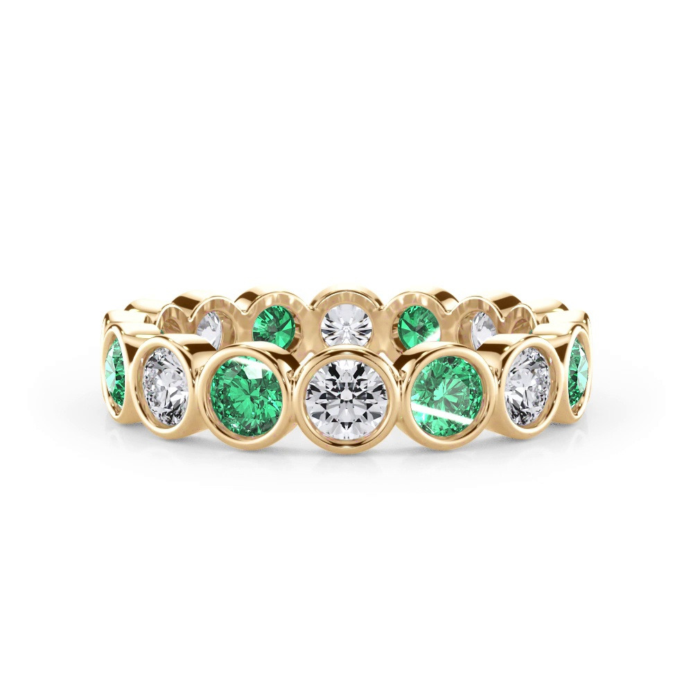 360 degree view of Lab EmeraId and Lab Diamond Bezel-Set Eternity Ring