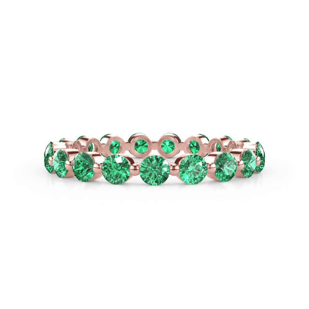 360 degree view of Lab EmeraId Shared Prong Eternity Ring