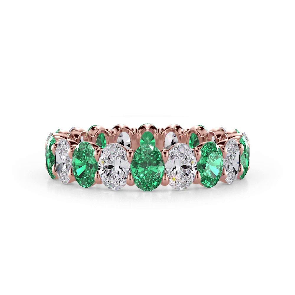 360 degree view of Classic Oval EmeraId and Diamond Eternity Ring