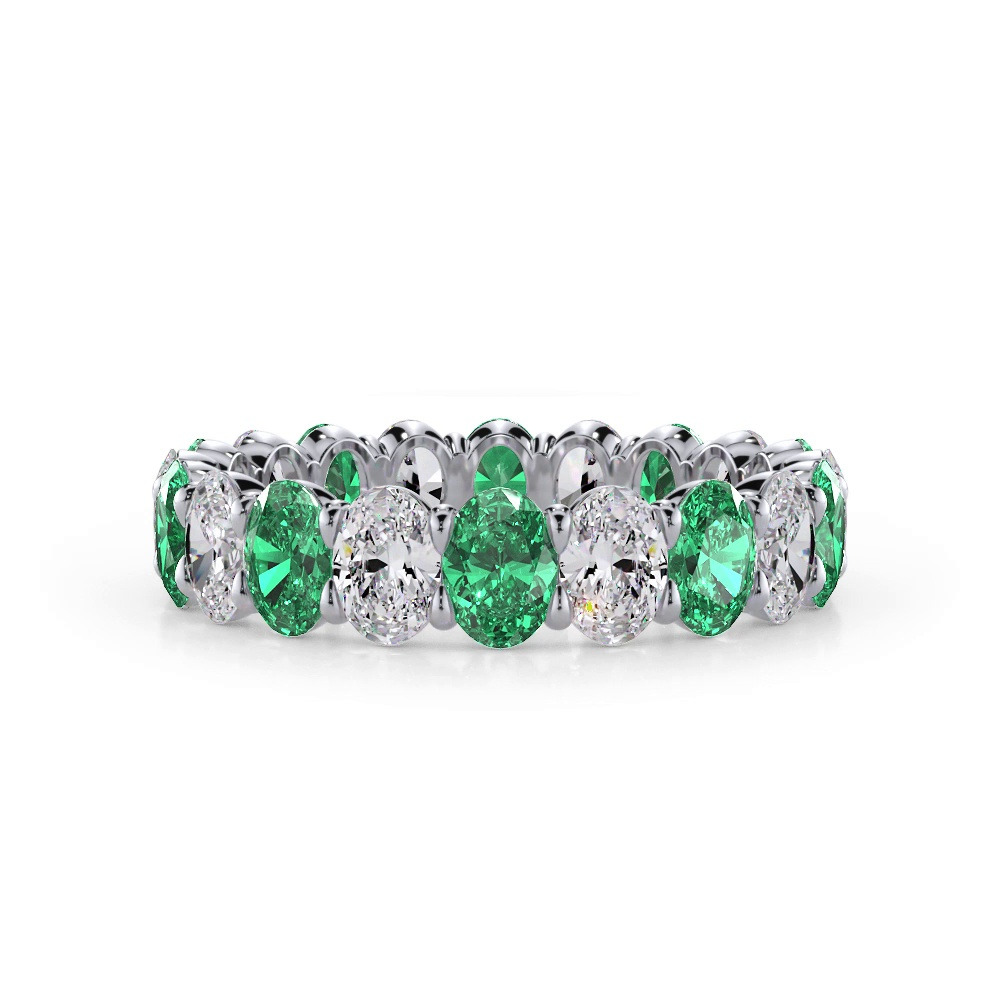 360 degree view of Classic Oval EmeraId and Diamond Eternity Ring