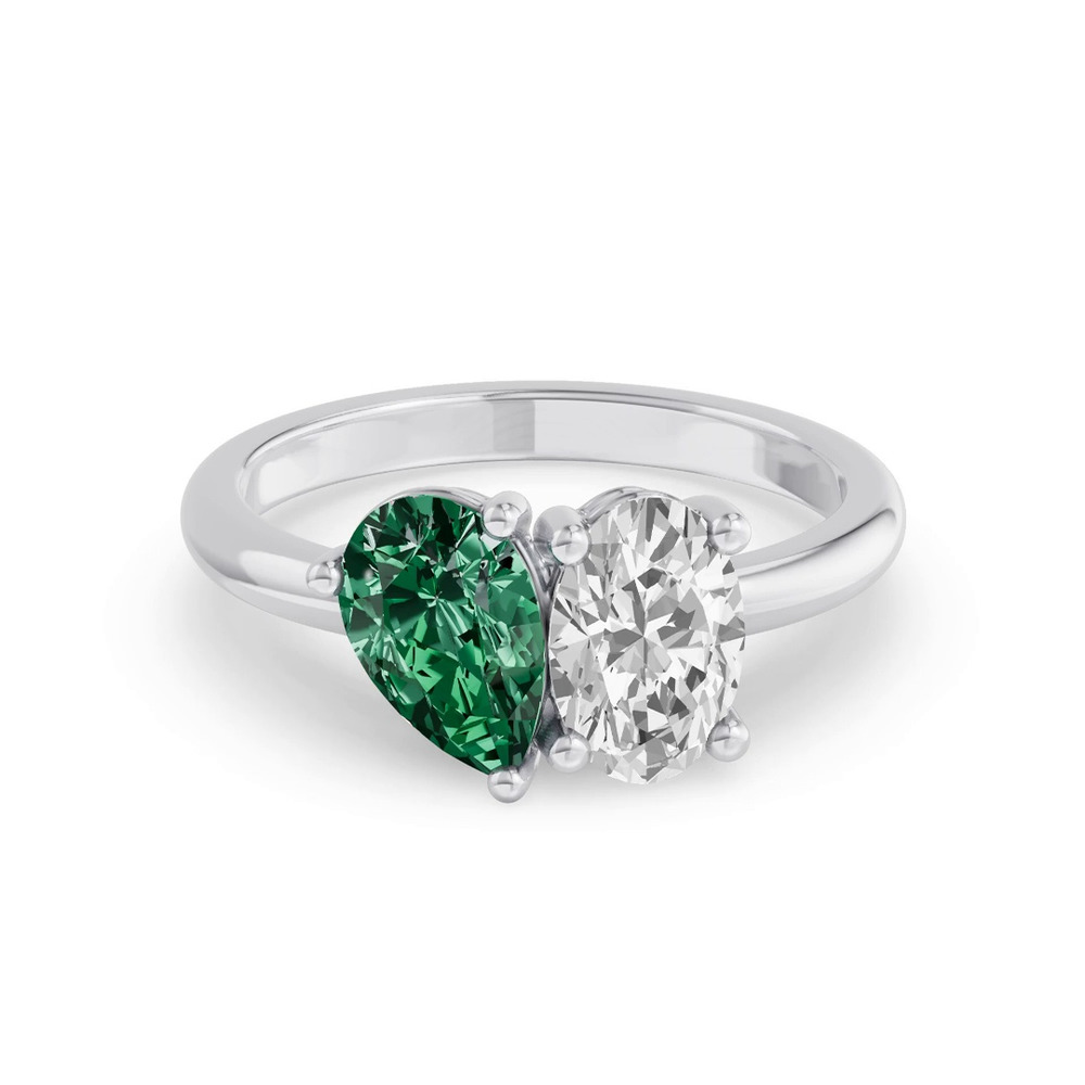 360 degree view of Toi Et Moi Oval Lab Diamond & Pear Emerald Ring (2.00 ct. tw.)