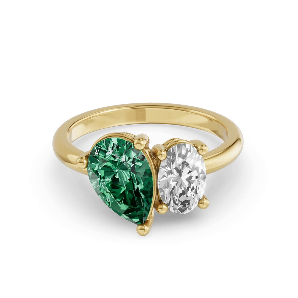 360 degree view of Toi Et Moi Oval Lab Diamond & Pear Emerald Ring (3.00 ct. tw.)