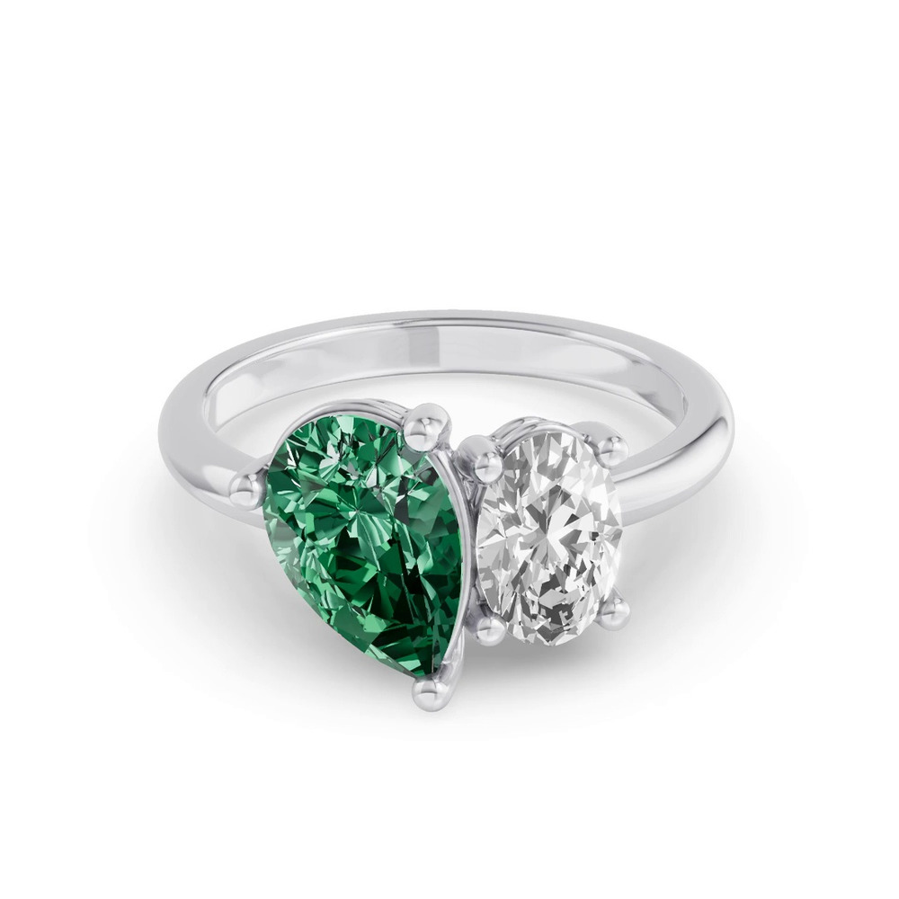 360 degree view of Toi Et Moi Oval Lab Diamond & Pear Emerald Ring (3.00 ct. tw.)
