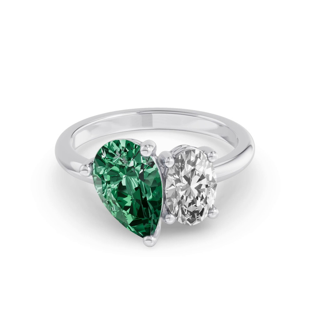 360 degree view of Toi Et Moi Oval Lab Diamond & Pear Emerald Ring (4.00 ct. tw.)