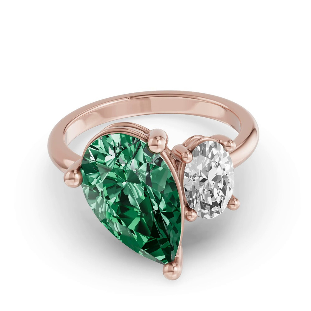 360 degree view of Toi Et Moi Oval Lab Diamond & Pear Emerald Ring (6.00 ct. tw.)