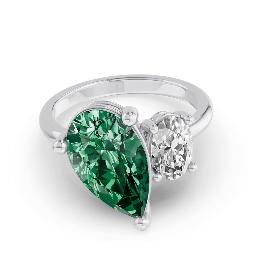 360 degree view of Toi Et Moi Oval Lab Diamond & Pear Emerald Ring (6.00 ct. tw.)