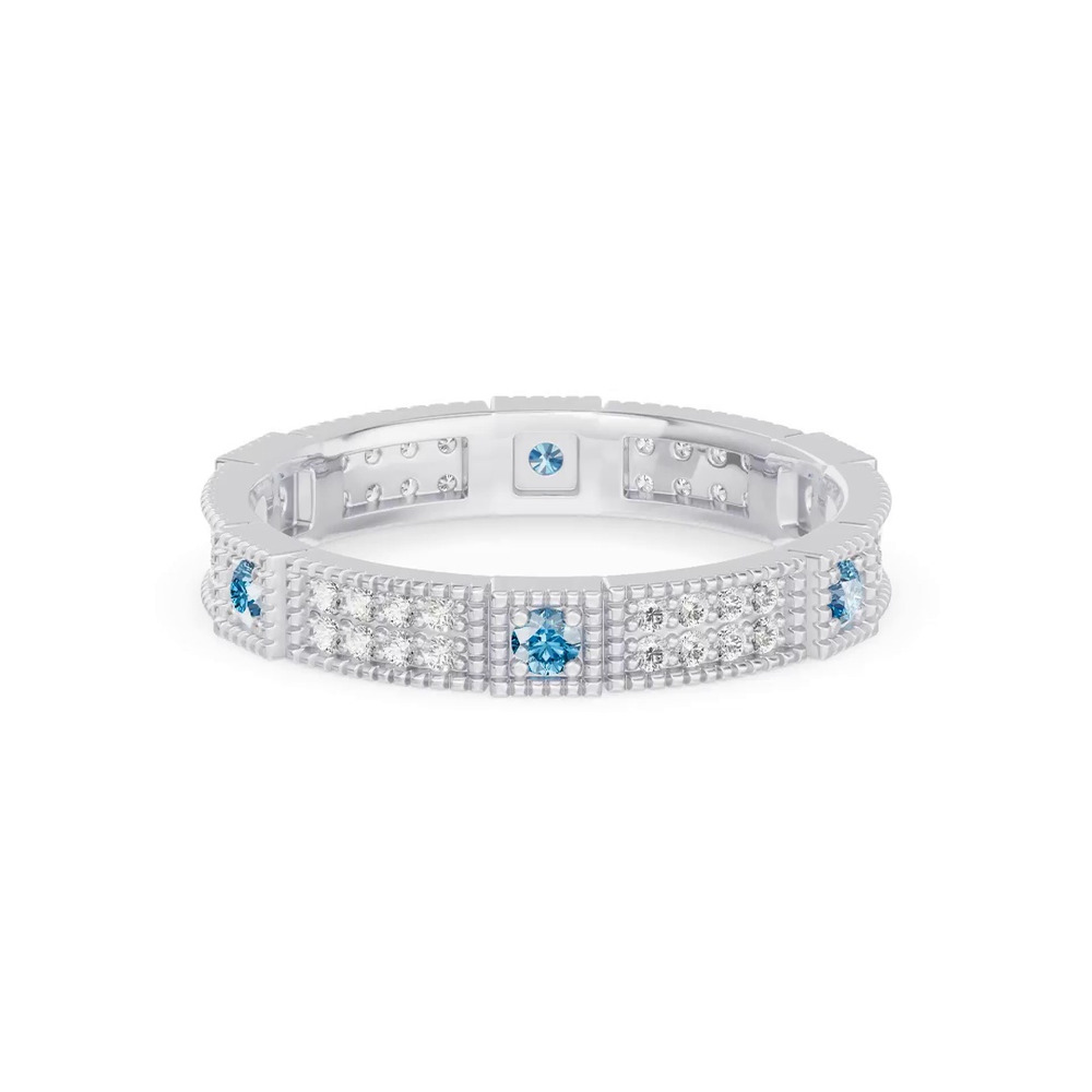 360 degree view of Swiss Blue Topaz & Lab Diamond Milgrain Eternity Band
