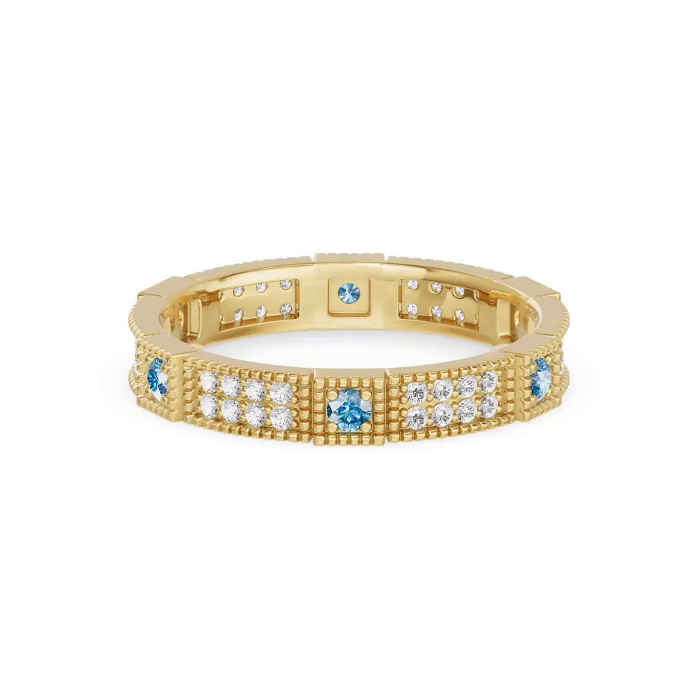 360 degree view of Swiss Blue Topaz & Diamond Milgrain Eternity Band