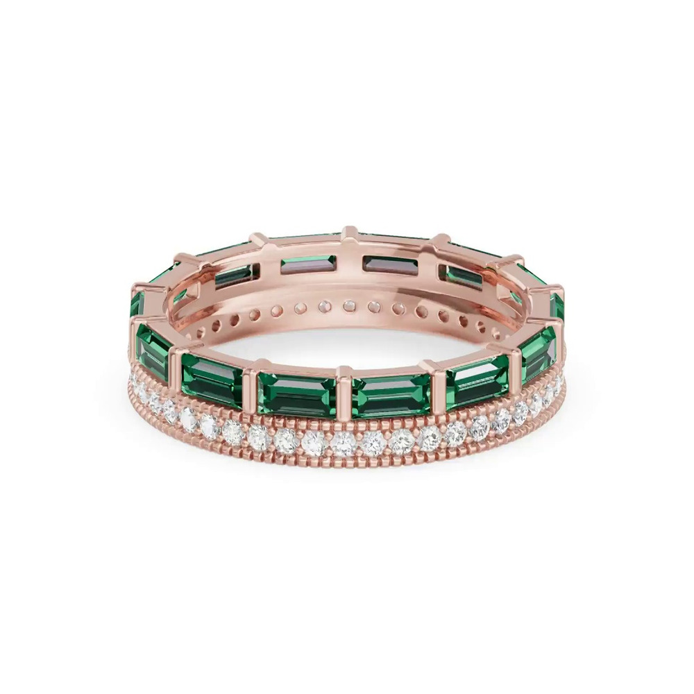360 degree view of Emerald Baguette & Lab Diamond Double Row Eternity Band