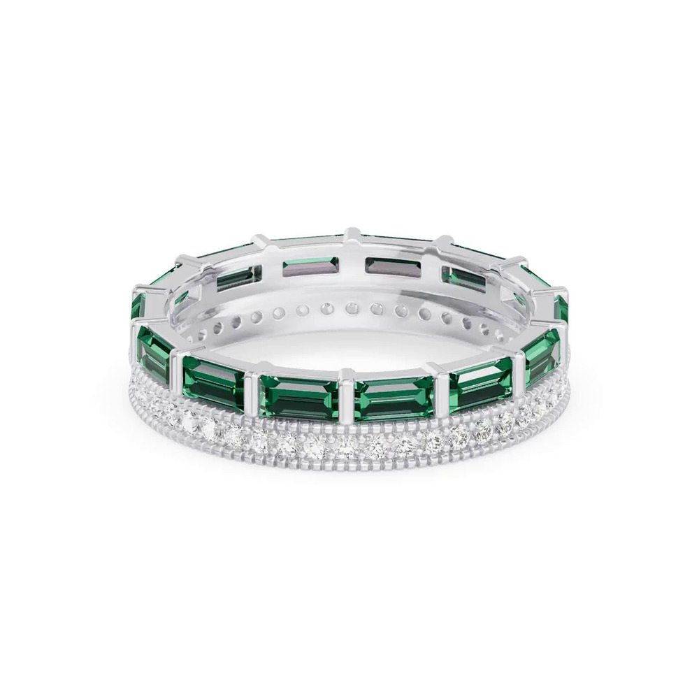 360 degree view of Emerald Baguette & Diamond Double Row Eternity Band
