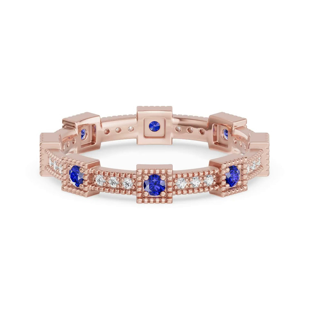360 degree view of Sapphire & Diamond Milgrain Eternity Band