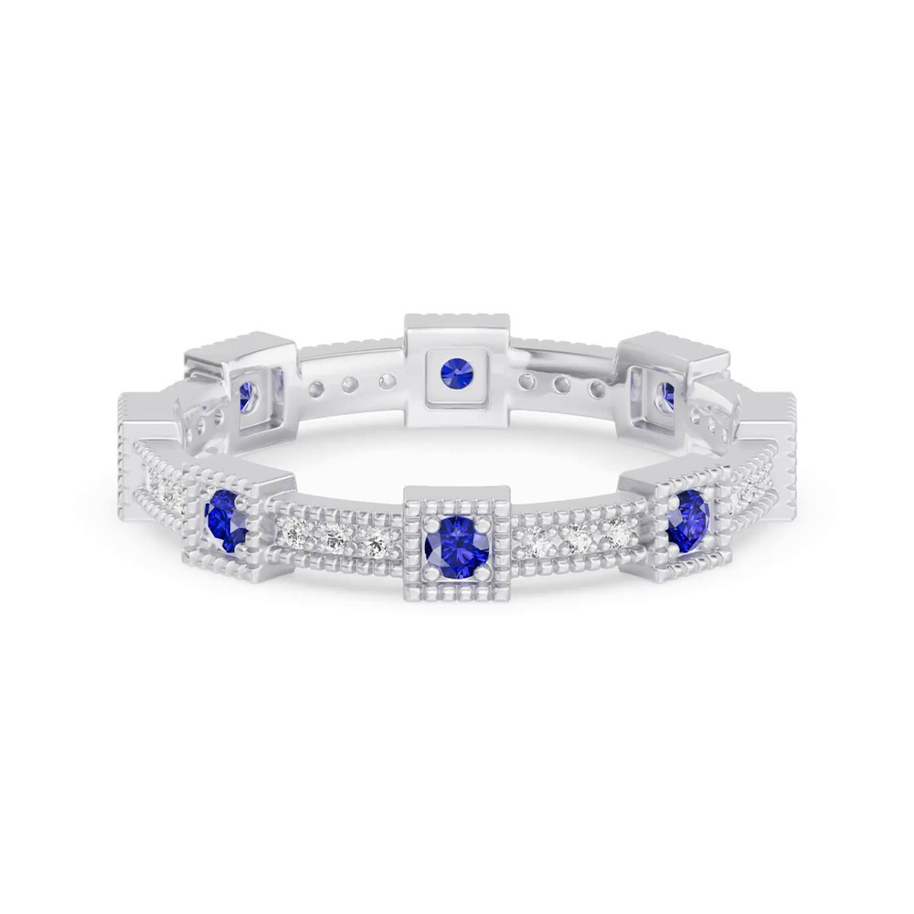 360 degree view of Sapphire & Diamond Milgrain Eternity Band