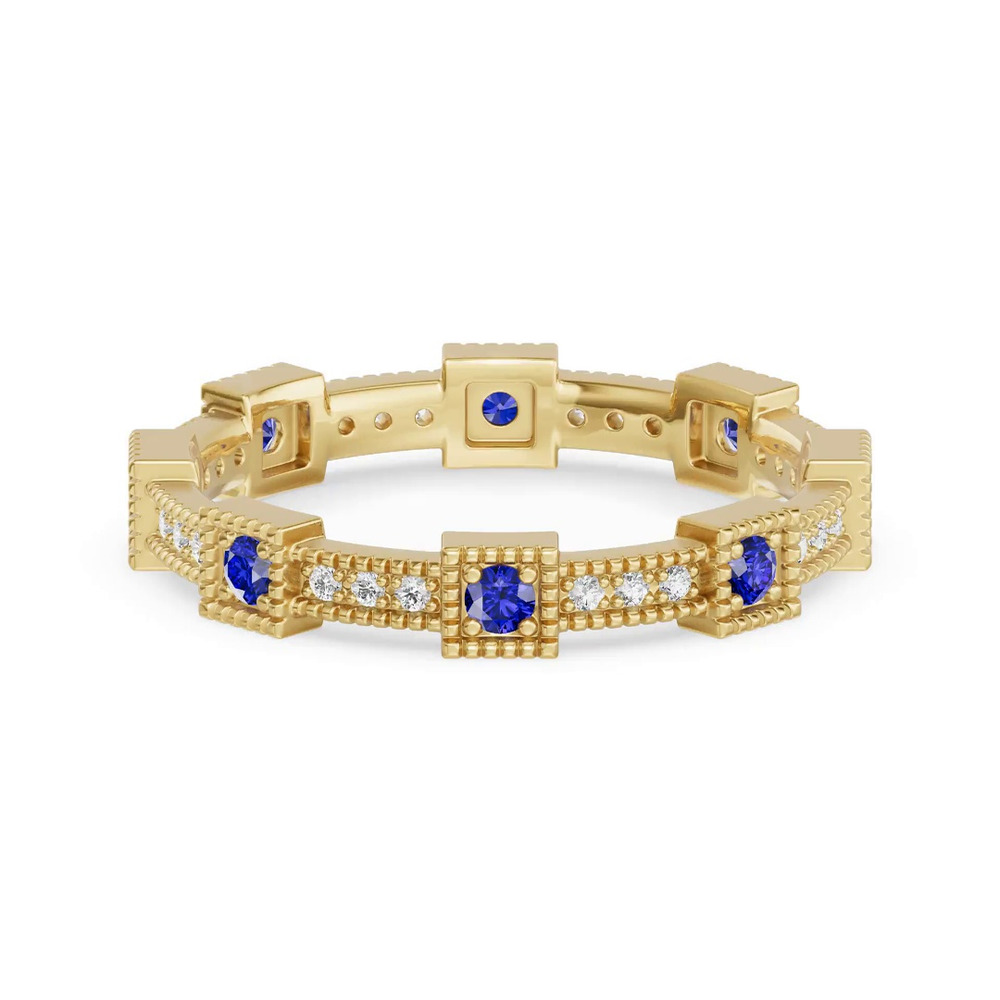 360 degree view of Sapphire & Lab Diamond Milgrain Eternity Band