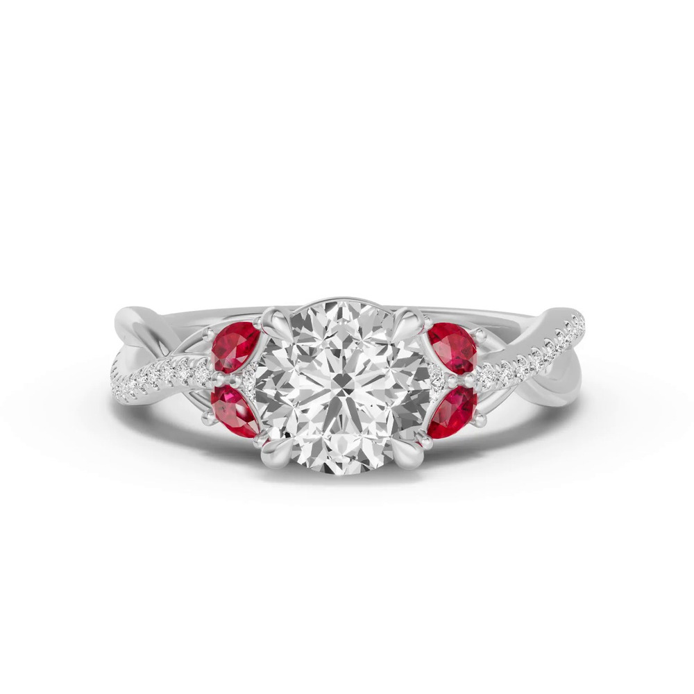 360 degree view of Papillon Twist Pavé Ruby Engagement Ring