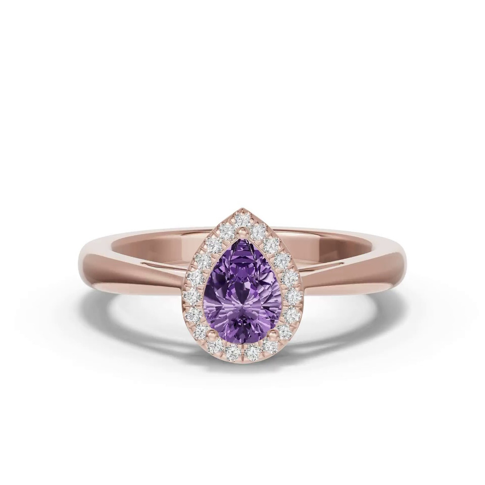 360 degree view of Pear Amethyst Lab Diamond Halo Ring