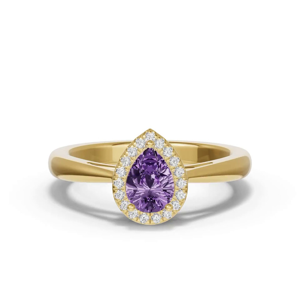 360 degree view of Pear Amethyst Lab Diamond Halo Ring