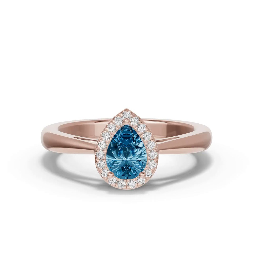 360 degree view of Pear Blue Topaz Lab Diamond Halo Ring