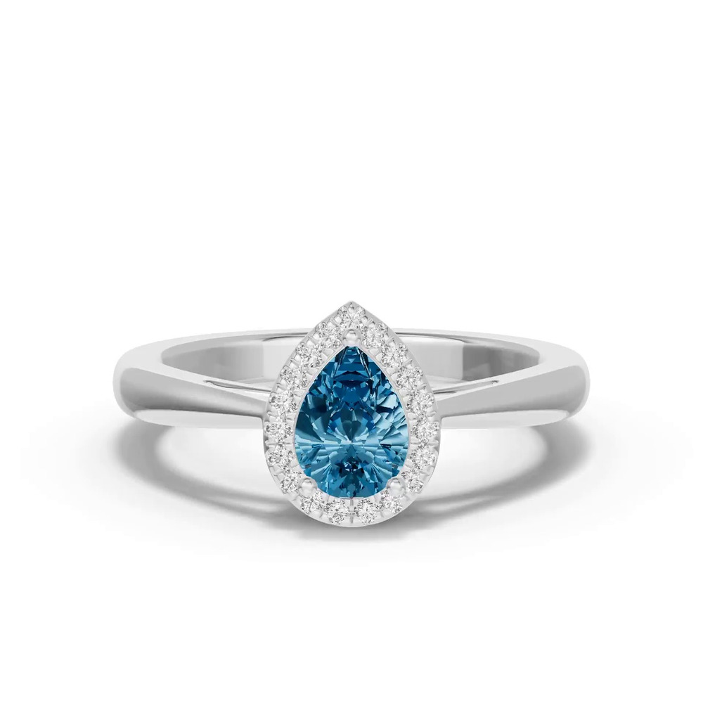 360 degree view of Pear Blue Topaz Lab Diamond Halo Ring