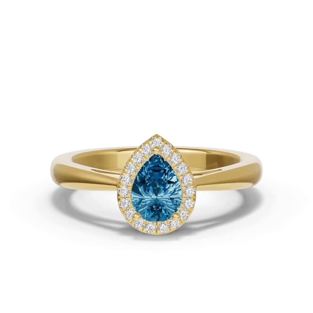 360 degree view of Pear Blue Topaz Lab Diamond Halo Ring