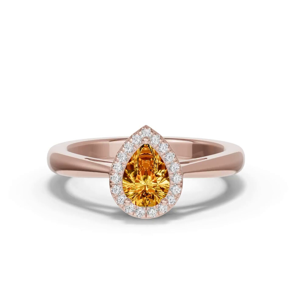360 degree view of Pear Citrine Lab Diamond Halo Ring