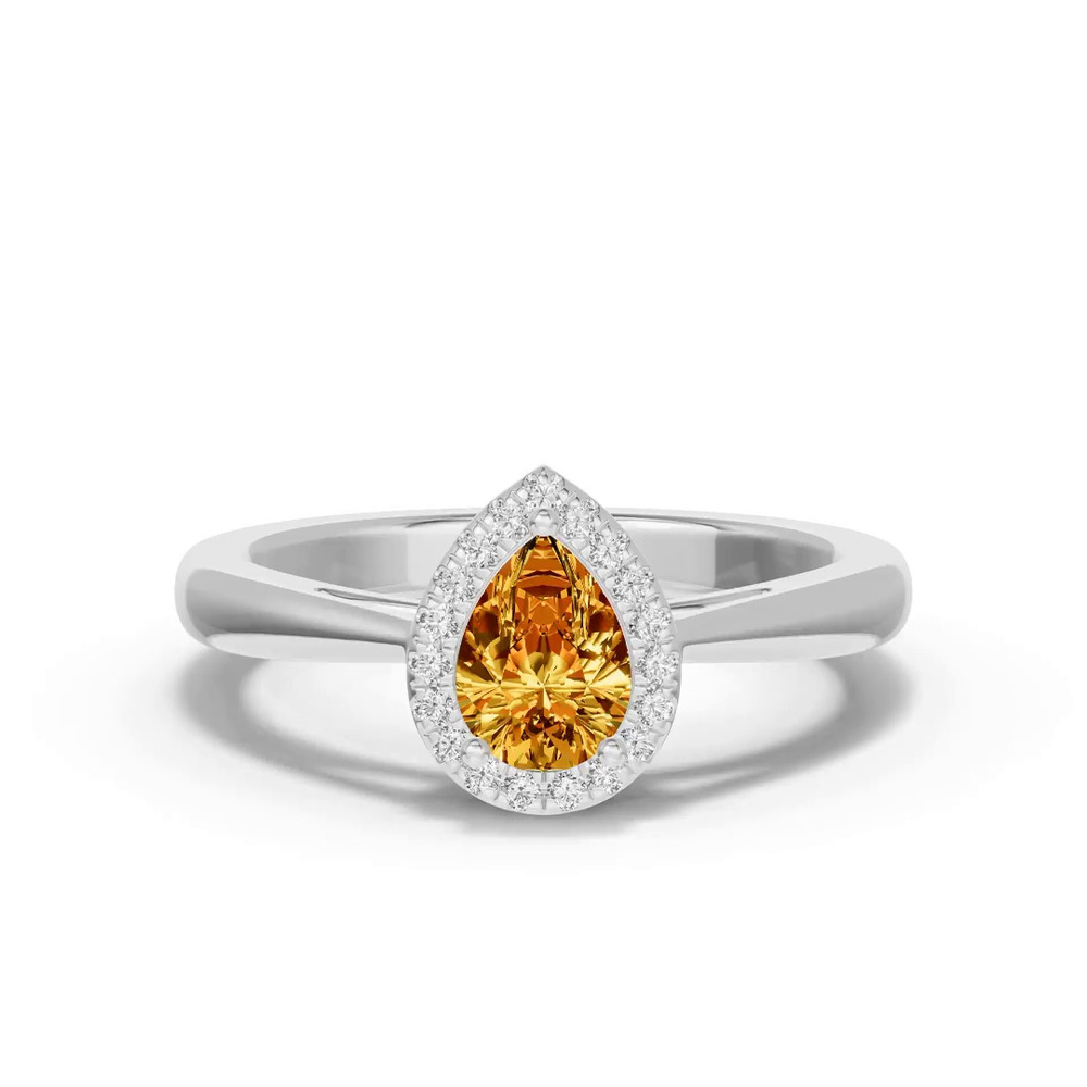 360 degree view of Pear Citrine Lab Diamond Halo Ring