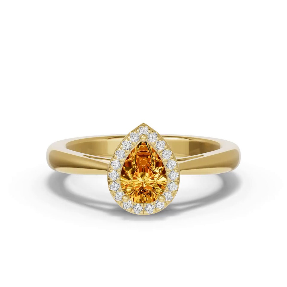 360 degree view of Pear Citrine Lab Diamond Halo Ring